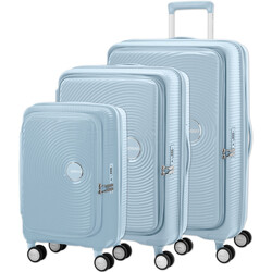 American Tourister Curio Book Opening Hardside Suitcase Set of 3 Summit Blue 53568, 53569, 53570 with FREE Digital Luggage Scale 12775