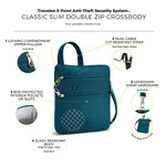 Travelon Classic Anti-Theft Slim Double Zip Crossbody Bag Teal 43116 - 8